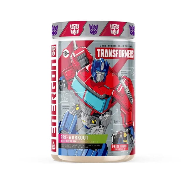 Core Nutritionals | Transformers Energon Pre Workout Nutritional Supplement Formula (Free Prize Inside - Optimus Prime) (20 Servings, Mixed Berry Kiwi)