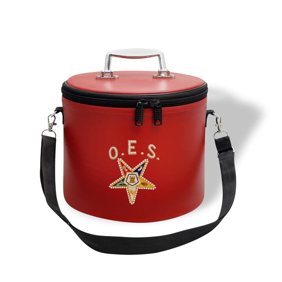 Core Plus Group Embroidery O.E.S Rhinestone Star with Curved Rhinestone Letters Fez Case,Deluxe Masonic Fez Cap Case with Strap, Imitation Leather, Display Box for Masonic & Eastern Star Fez Hats