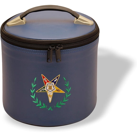 Core Plus Group Hand Embroidery Green Wreath & OCS Star Fez Case, Deluxe Masonic Fez Cap Case, Imitation Leather, Hat/Cap Storage Box, Display Box for Masonic & Eastern Star Fez Hats