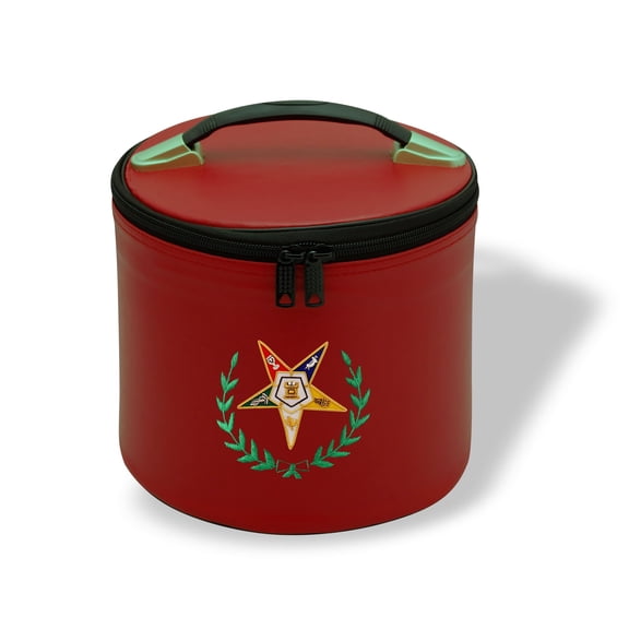 Core Plus Group Hand Embroidery Green Wreath & OCS Star Fez Case, Deluxe Masonic Fez Cap Case, Imitation Leather, Hat/Cap Storage Box, Display Box for Masonic & Eastern Star Fez Hats