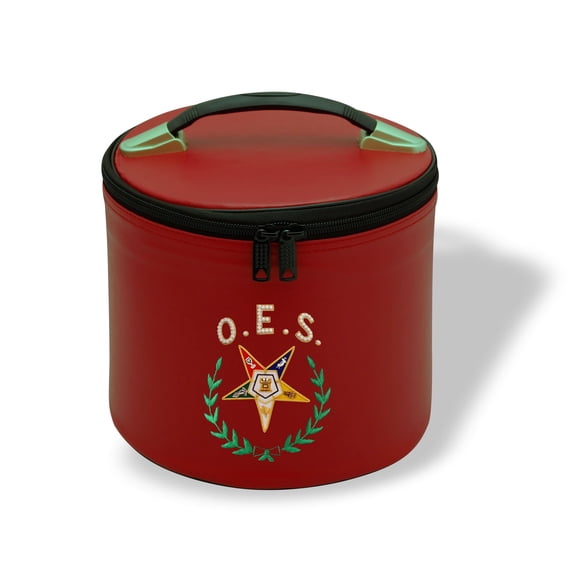 Core Plus Group Hand Embroidery Green Wreath & OCS Star With Rhinestone Letters Fez Case, Deluxe Masonic Fez Cap Case, Imitation Leather, Display Box for Masonic & Eastern Star Fez Hats