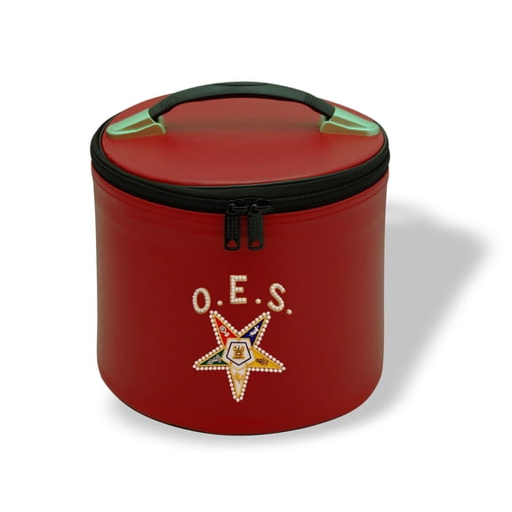 Core Plus Group Hand Embroidery O.E.S Rhinestone Star with Curved Rhinestone Letters Fez Case, Deluxe Masonic Fez Cap Case, Imitation Leather, Display Box for Masonic & Eastern Star Fez Hats
