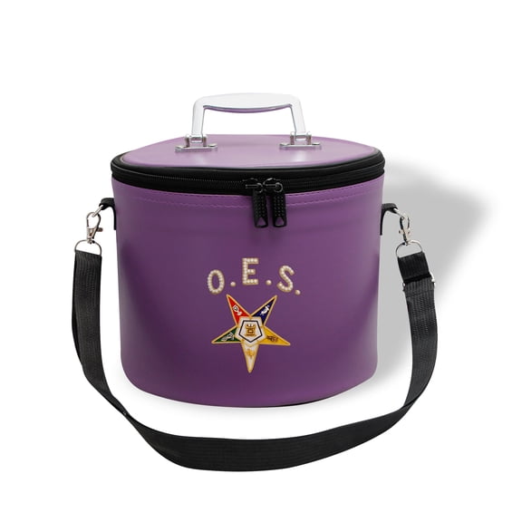 Core Plus Group Hand Embroidery O.E.S Star with Curved Rhinestone Letters Fez Case,Deluxe Masonic Fez Cap Case with Strap, Imitation Leather, Display Box for Masonic & Eastern Star Fez Hats