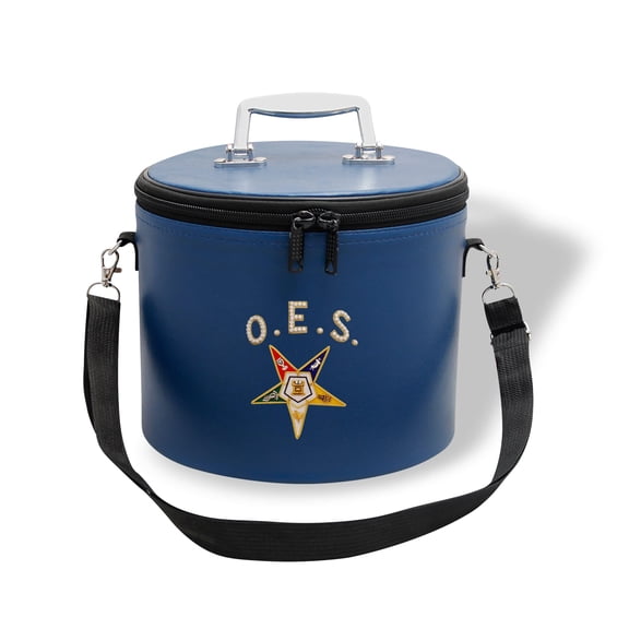 Core Plus Group Hand Embroidery O.E.S Star with Curved Rhinestone Letters Fez Case, Deluxe Masonic Fez Cap Case with Strap, Imitation Leather, Display Box for Masonic & Eastern Star Fez Hats