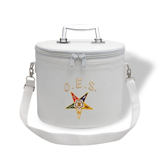 Core Plus Group Hand Embroidery O.E.S Star with Curved Rhinestone Letters Fez Case, Deluxe Masonic Fez Cap Case with Strap, Imitation Leather, Display Box for Masonic & Eastern Star Fez Hats