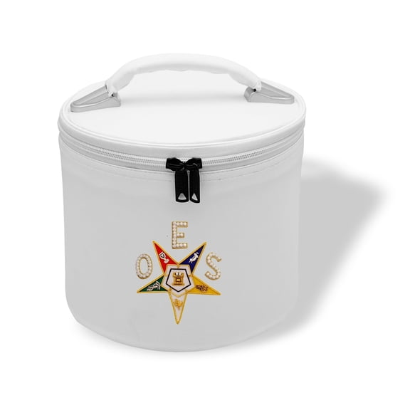 Core Plus Group Hand Embroidery OES Rhinestone Star & Letters Fez Case, Deluxe Masonic Fez Cap Case, Imitation Leather, Hat/Cap Storage Box, Display Box for Masonic & Eastern Star Fez Hats