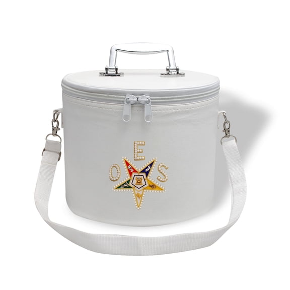 Core Plus Group Hand Embroidery OES Rhinestone Star & Letters Fez Case, Deluxe Masonic Fez Cap Case with Strap, Imitation Leather, Hat/Cap Storage Box, Display Box for Masonic & Eastern Star Fez Hats