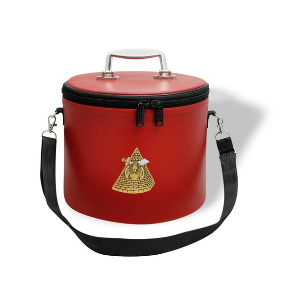 Core Plus Group Hand Embroidery Pyramid Fez Case,Deluxe Masonic Fez Cap Case with Strap, Imitation Leather, Hat/Cap Storage Box, Display Box for Masonic & Eastern Star Fez Hats