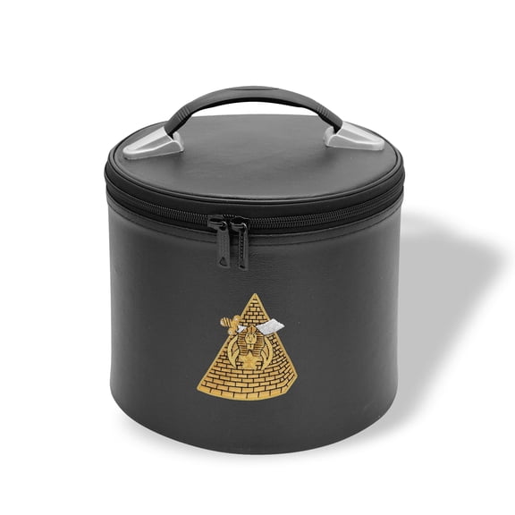 Core Plus Group Hand Embroidery Pyramid Fez Case, Deluxe Masonic Fez Cap Case, Imitation Leather, Hat/Cap Storage Box, Display Box for Masonic & Eastern Star Fez Hats