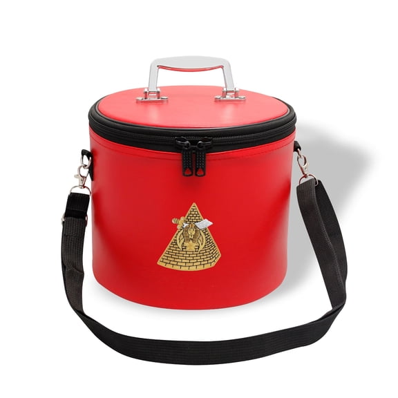 Core Plus Group Hand Embroidery Pyramid Fez Case, Deluxe Masonic Fez Cap Case with Strap, Imitation Leather, Hat/Cap Storage Box, Display Box for Masonic & Eastern Star Fez Hats