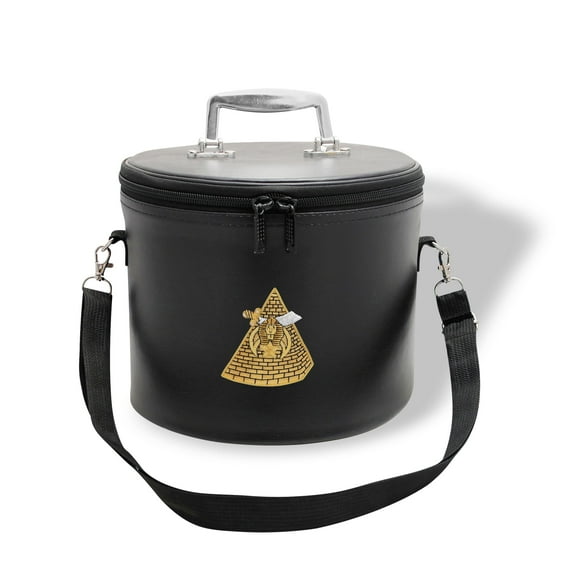 Core Plus Group Hand Embroidery Pyramid Fez Case, Deluxe Masonic Fez Cap Case with Strap, Imitation Leather, Hat/Cap Storage Box, Display Box for Masonic & Eastern Star Fez Hats