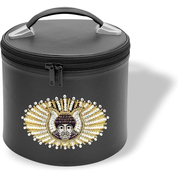 Core Plus Group Hand Embroidery Rhinestone Gruto Fez Case, Deluxe Masonic Fez Cap Case, Imitation Leather, Hat/Cap Storage Box, Display Box for Masonic & Eastern Star Fez Hats