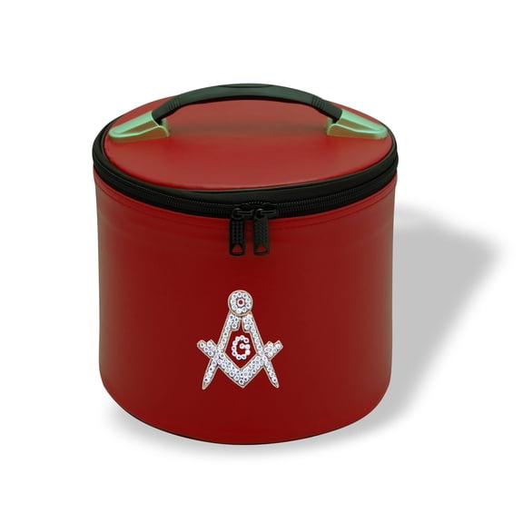 Core Plus Group Hand Embroidery Square, Compass & G Rhinestone Fez Case, Deluxe Masonic Fez Cap Case, Imitation Leather, Hat/Cap Storage Box, Display Box for Masonic & Eastern Star Fez Hats