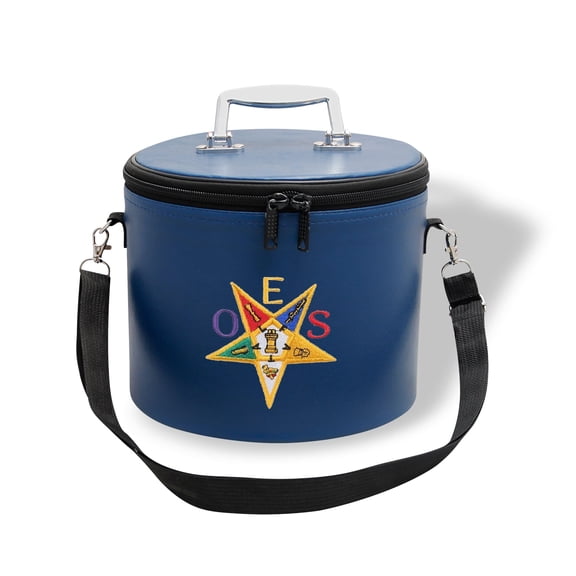 Core Plus Group Machine Embroidery O.E.S Star Fez Case, Deluxe Masonic Fez Cap Case with Strap, Imitation Leather, Hat/Cap Storage Box, Display Box for Masonic & Eastern Star Fez Hats
