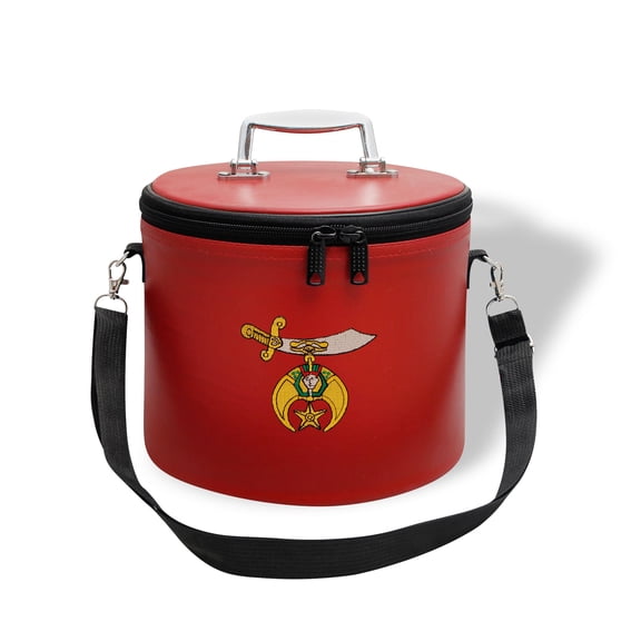Core Plus Group Machine Embroidery Shriner Fez Case, Deluxe Masonic Fez Cap Case with Strap, Imitation Leather, Hat/Cap Storage Box, Display Box for Masonic & Eastern Star Fez Hats, OES Gifts