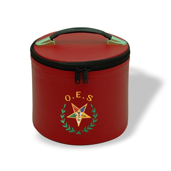 Core Plus Group Mahcine Embroidery Curved Gold OES Letters, Star and Green Wreath, Deluxe Masonic Fez Cap Case, Imitation Leather, Hat/Cap Storage Box, Display Box for Masonic & Eastern Star Fez Hats