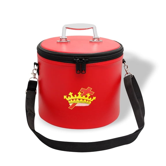 Core Plus Group Threaded Hand Embroidery Knight Templar Fez Case, Deluxe Masonic Fez Cap Case with Strap, Imitation Leather, Hat/Cap Storage Box, Display Box for Masonic & Eastern Star Fez Hats