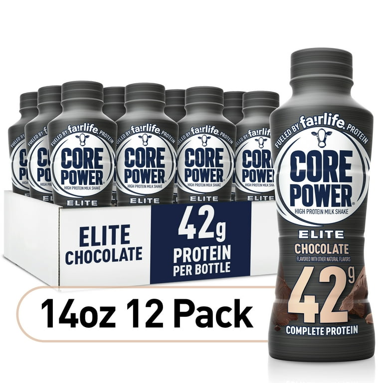 Core Power Elite High Protein Shake with 42g Protein by fairlife Milk,  Chocolate, 14 fl oz, 12 count 