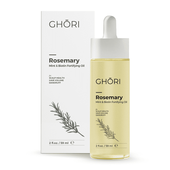 Ghori Rosemary, Mint & Biotin Fortifying Hair Oil | Stimulates Hair Growth & Strengthens Follicles| Essential Oils for Healthy Scalp | Fast-Absorbing, Silicone-Free | 2 fl oz