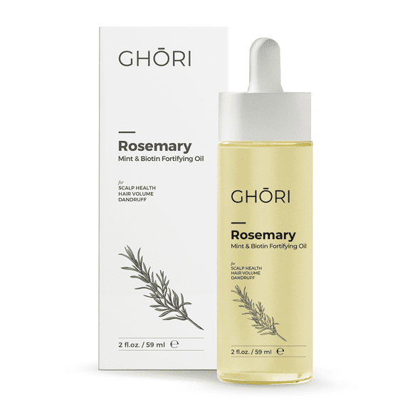 Ghori Rosemary, Mint & Biotin Fortifying Hair Oil | Stimulates Hair Growth & Strengthens Follicles| Essential Oils for Healthy Scalp | Fast-Absorbing, Silicone-Free | 2 fl oz