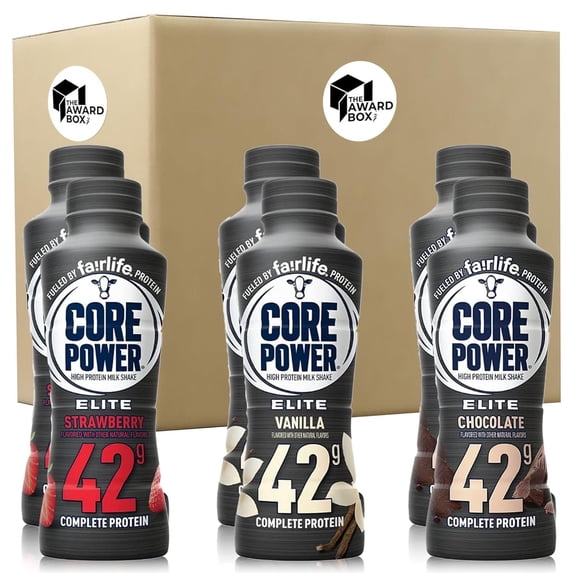 Core Power Elite Failrlife High Protein Shakes 42 Grams 14 Oz. in The Award Box Packaging Chocolate Strawberry Vanilla 42 Grams, 6 Pack