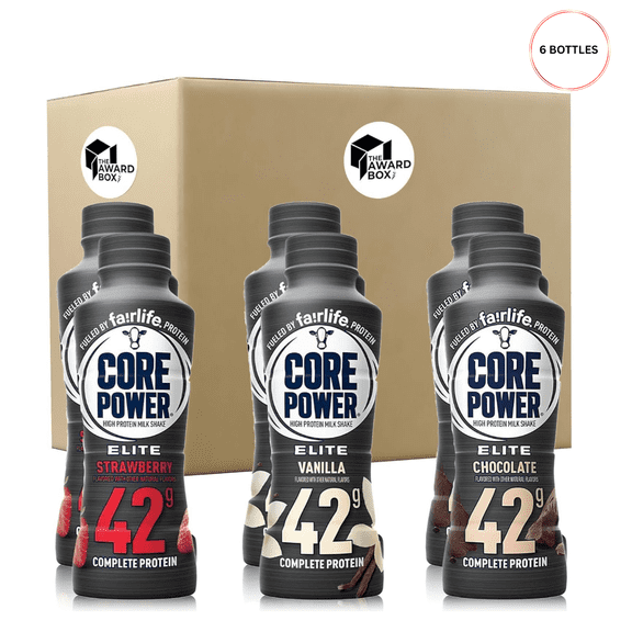 Core Power Elite Failrlife High Protein Shakes 42 Grams 14 Oz. in The Award Box Packaging Chocolate Strawberry Vanilla 42 Grams, 6 Pack