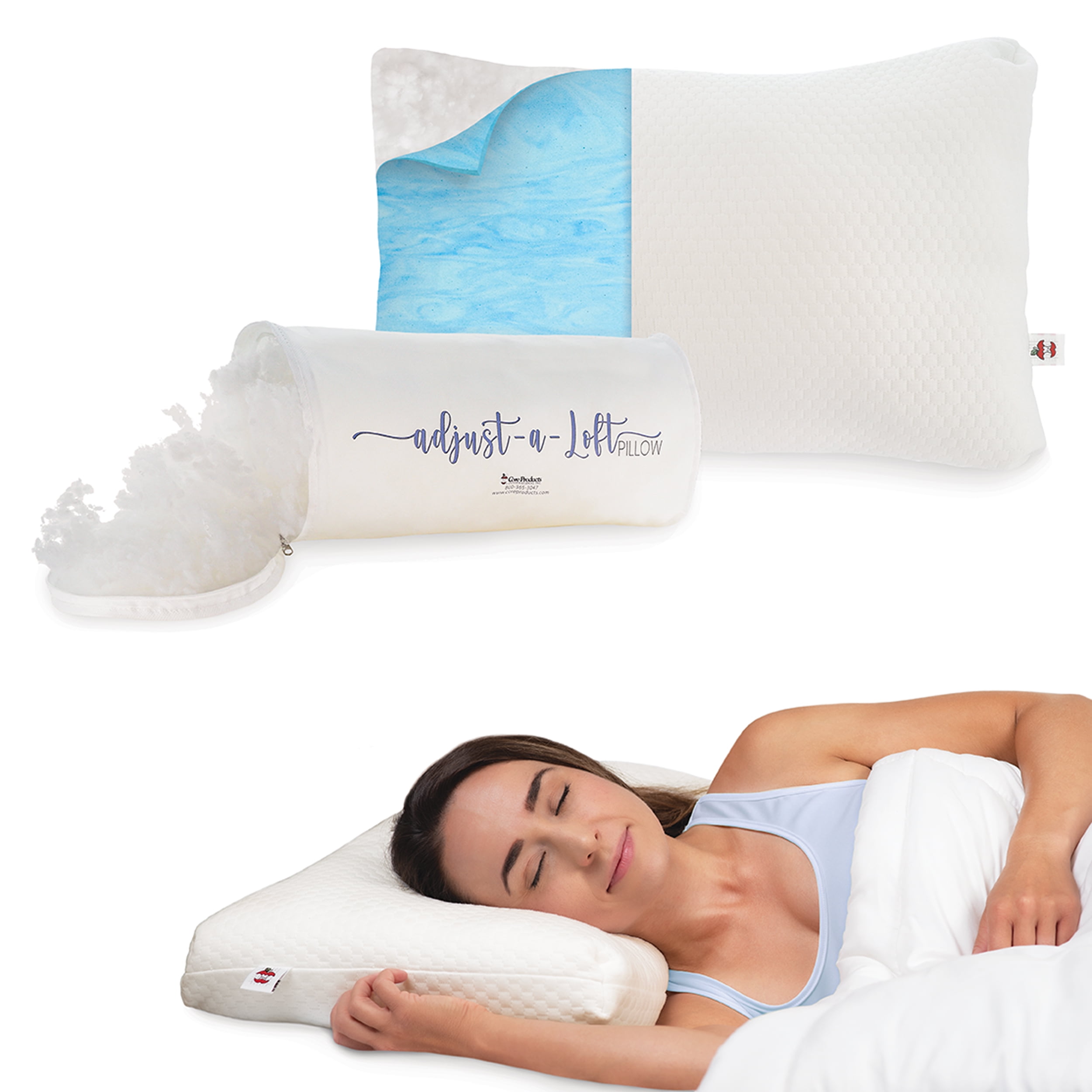 Adjustable Loft White Pillow with Cooling Memory Foam Insert