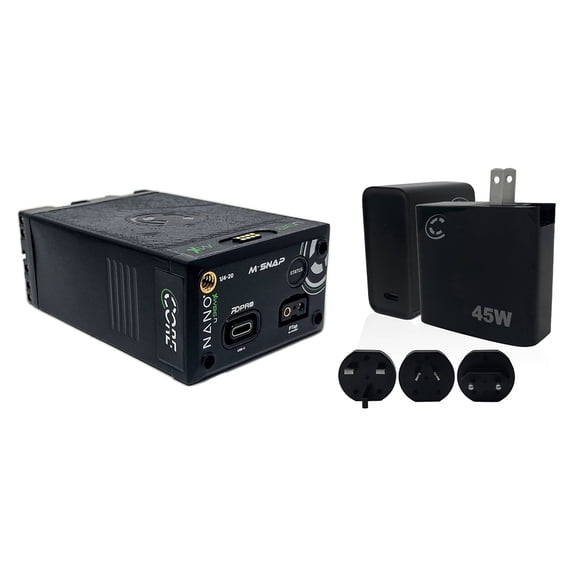 Core SWX NANO-C98MX M-Snap 98Wh Li-ion Canon BP-U Battery with Ring LED Gauge, Bundle with XPD-45 45W Universal USB-C PD Wall Charger