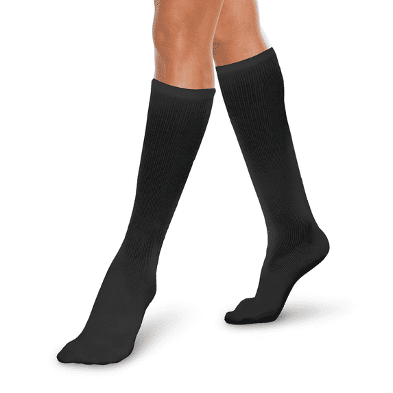 Core-Spun 10-15mmHg Graduated Knee High Compression Socks – Light Compression for All Day Comfort (Black, Medium Short)