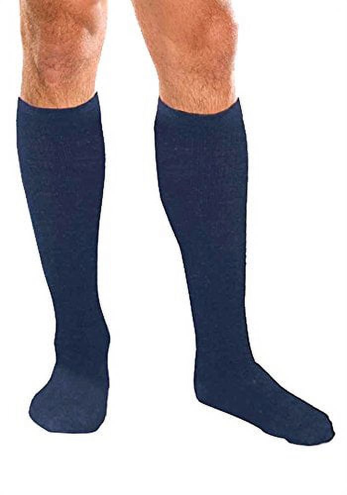 Core-Spun 10-15mmHg Graduated Knee High Compression Socks – Light Compression for All Day Comfort (Navy, Large Regular)
