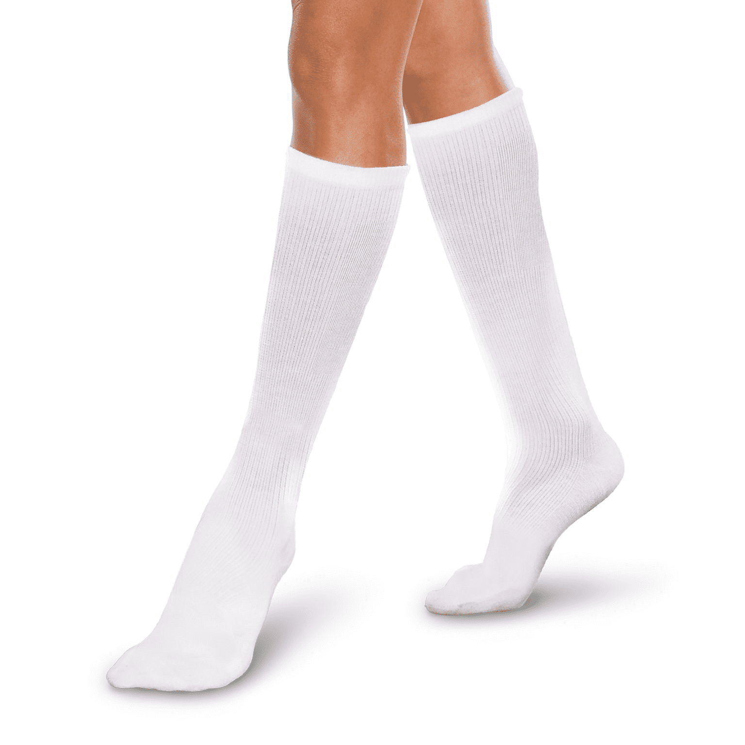 Core-Spun 10-15mmHg Graduated Knee High Compression Socks – Light Compression for All Day Comfort (White, Medium Short)