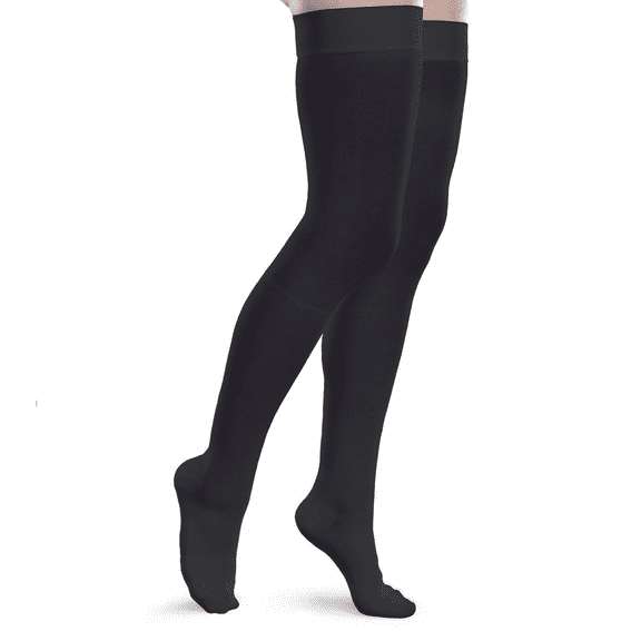 Core-Spun 20-30mmHg Moderate Graduated Compression Support Thigh High Socks (Black, Large Long)