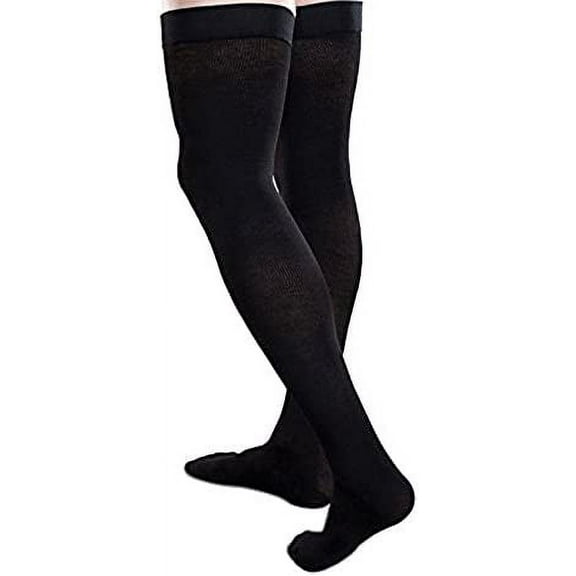 Core-Spun 20-30mmHg Moderate Graduated Compression Support Thigh High Socks (Black, Medium Short)