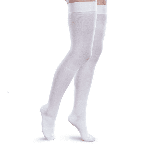 Core-Spun 20-30mmHg Moderate Graduated Compression Support Thigh High Socks (White, Medium Long)