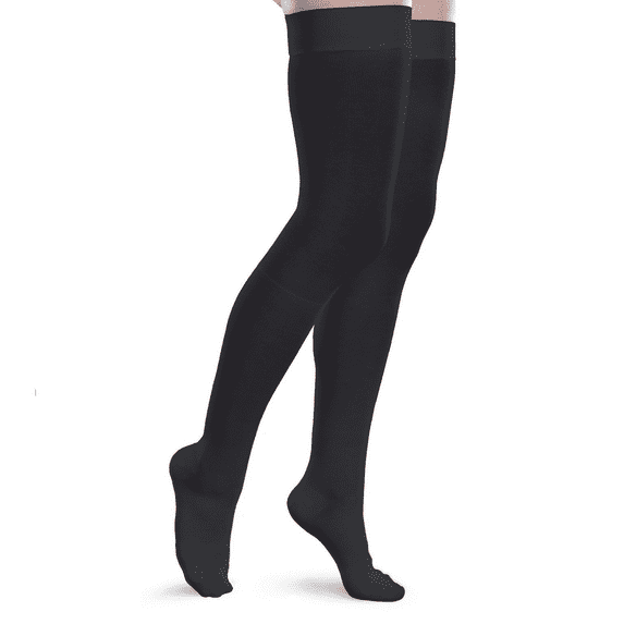 Core-Spun 30-40mmHg Firm Graduated Compression Support Thigh High Socks (Black, Large Short)