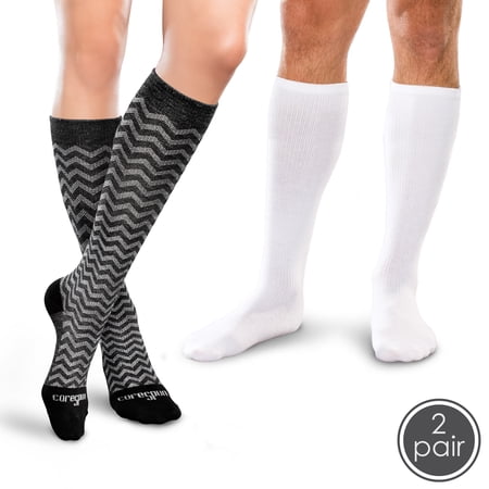 Core-Spun Mild Support Compression Socks - 2 Pack, 15-20mmHg Compression, White/Trendsetter, Large