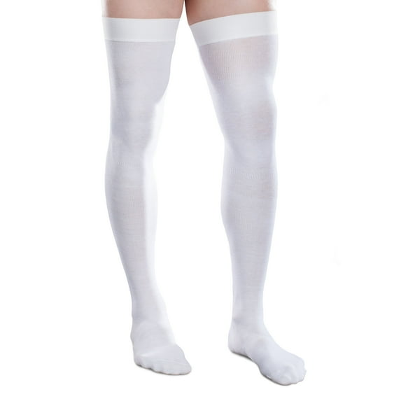 Core-Spun Mild Support Thigh High Compression Socks, 15-20mmHg Compression, White, X-Large Long