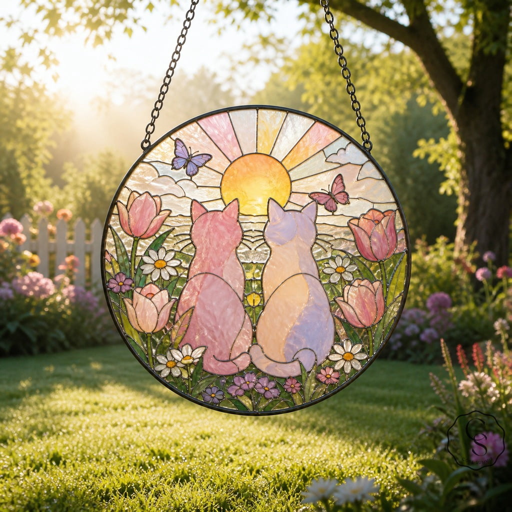 Core Summit Glass Suncatcher Pastel Cats Spring Sunrise - Walmart.com