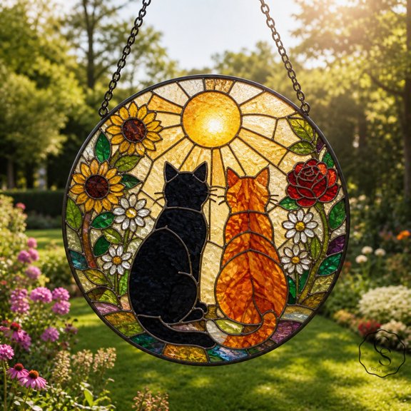 Core Summit Stained Glass Suncatcher Black Cat Tabby Sun