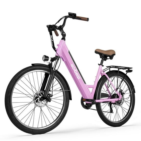 Core-Swept Step Thru Electric Bike for Adults, Peak 749W Brushless Motor Ebike,26 inch Electric Bicycle, 7 Speed E-Bikes Pink