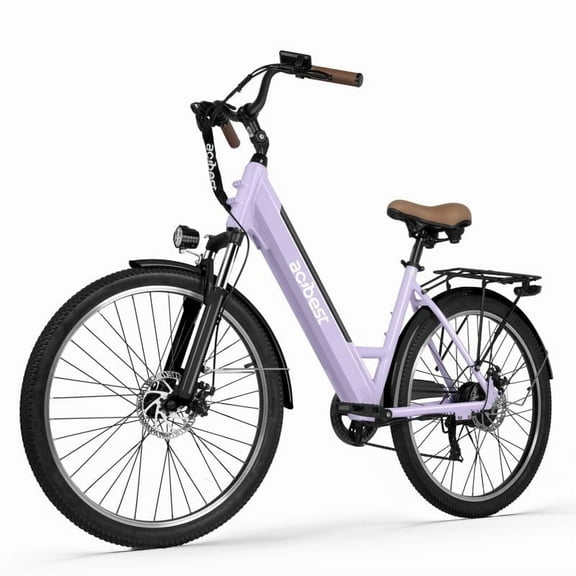Core-Swept Step Thru Electric Bike for Adults, Peak 749W Brushless Motor Ebike,26 inch Electric Bicycle, 7 Speed E-Bikes Purple