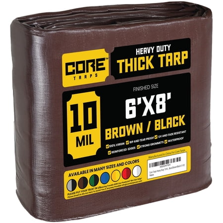Core Tarps 10 Mil Heavy Duty Tarp Tarpaulin Waterproof Cover, Brown and Black 6 x 8Ft