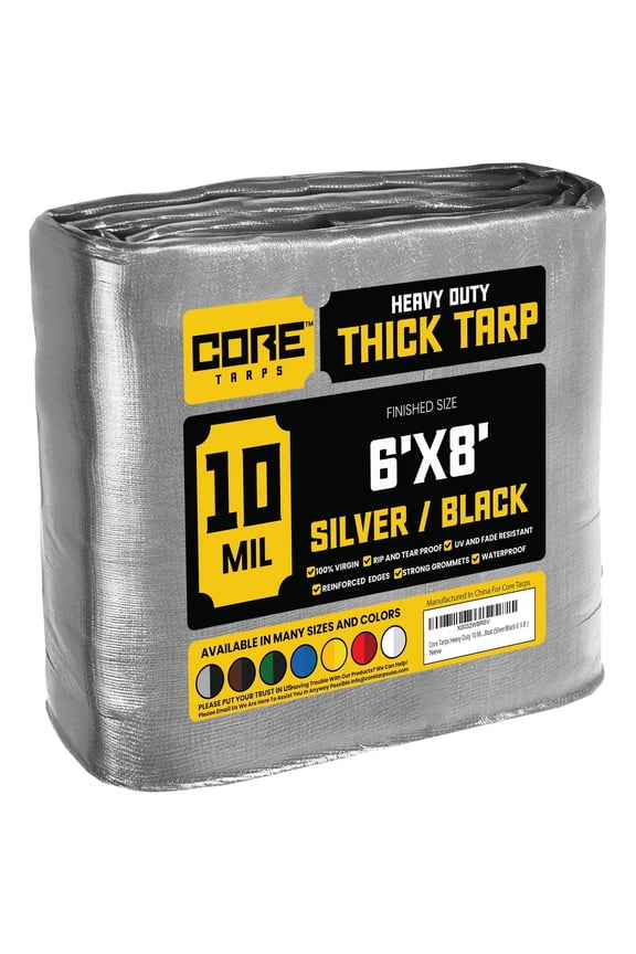 10 Mil Heavy Duty Tarp Tarpaulin Waterproof Cover, Sliver and Black 6 x 8Ft