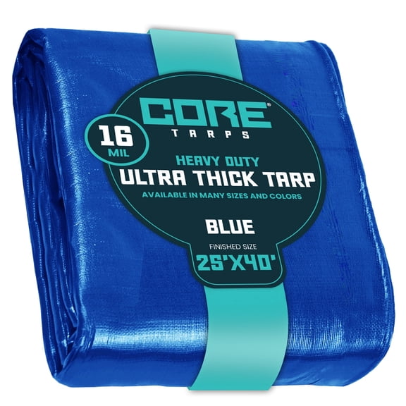 Core Tarps 16 Mil Heavy Duty Tarp Tarpaulin Waterproof Cover, Blue 25′ X 40′Ft