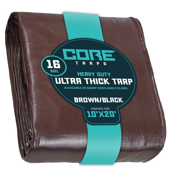Core Tarps 16 Mil Heavy Duty Tarp Tarpaulin Waterproof Cover, Brown/Black 10′ X 20′Ft