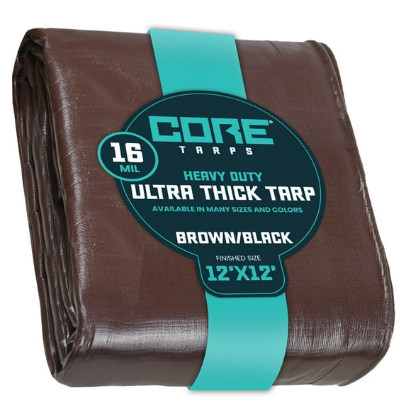 Core Tarps 16 Mil Heavy Duty Tarp Camping Tarpaulin Waterproof Cover, Brown/Black 12′ X 12′Ft