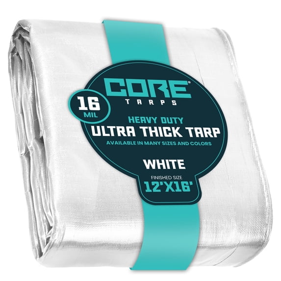 Core Tarps 16 Mil Heavy Duty Tarp Tarpaulin Waterproof Cover, White 12′ X 16′Ft