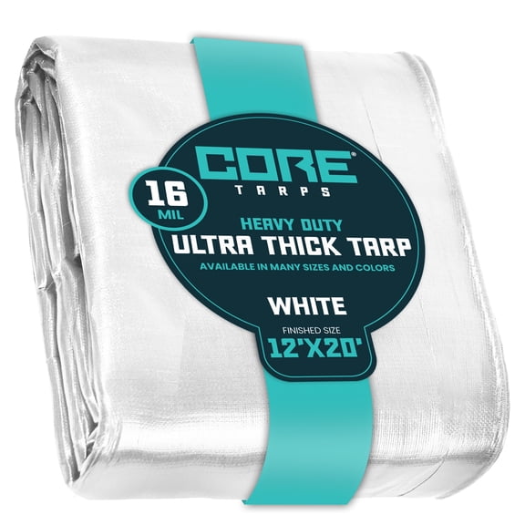 Core Tarps 16 Mil Heavy Duty Tarp Tarpaulin Waterproof Cover, White 12′ X 20′Ft