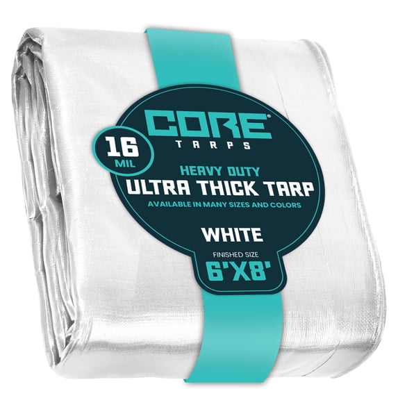 Core Tarps 16 Mil Heavy Duty Tarp Tarpaulin Waterproof Cover, White 6′ X 8′Ft