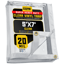 Core Tarps 20 Mil Extreme Heavy Duty Clear Tarp with Gromments - 5x7ft Super Clear Tarps Heavy Duty Waterproof Vinyl Tarpaulin, Transparent Tarp for Outdoor, Camping & Construction, Clear